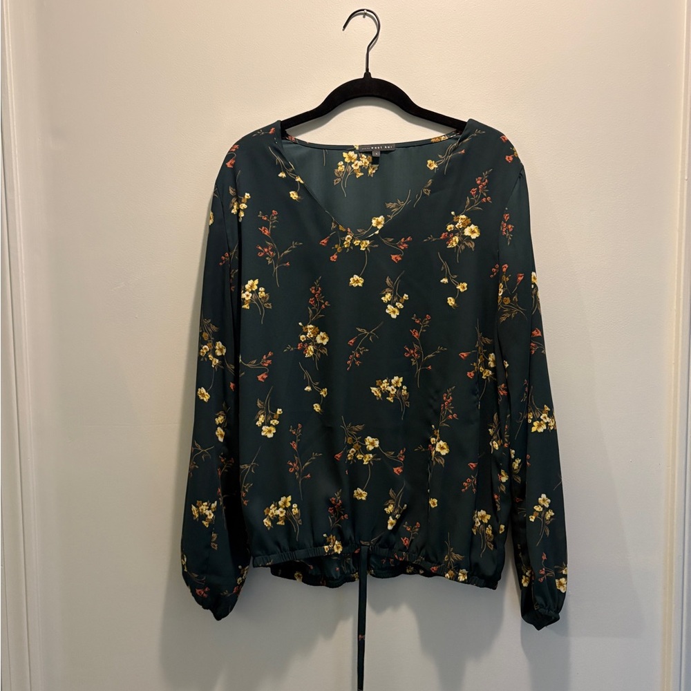 West Kei Dark Green Floral Blouse